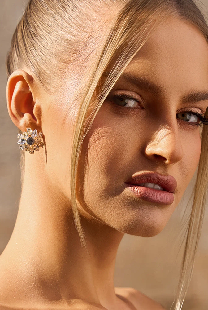 Rime - boucles d'oreilles plaquées or avec zircons argentés