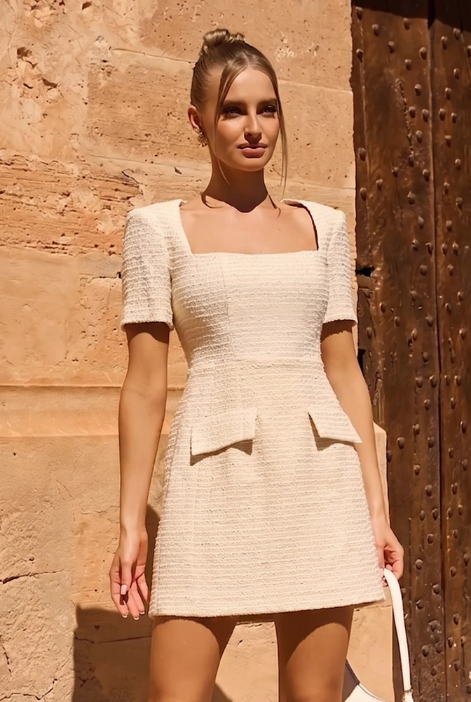 Sloane Beige - Mini robe avec épaulettes