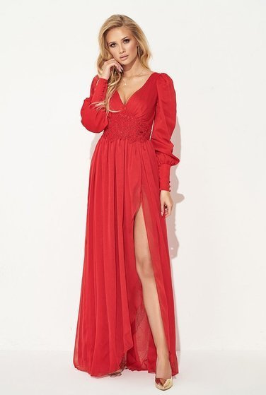Pilar - robe longue rouge avec broderie