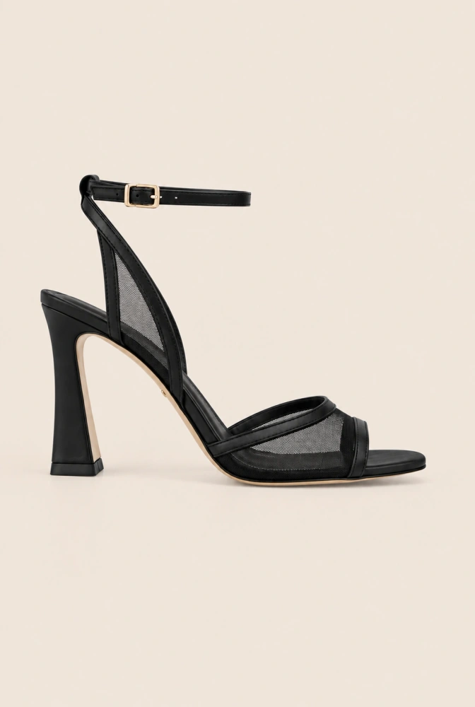 Sense – sandales noires à talon avec résille décorative