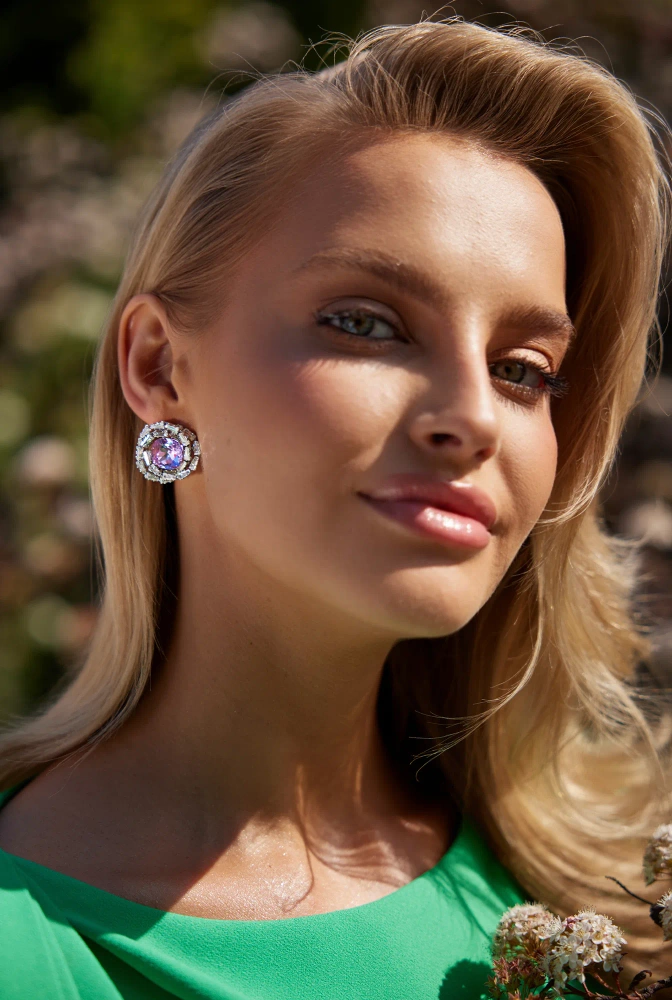 Lumin - Boucles d'oreilles plaquées argent avec cristal violet