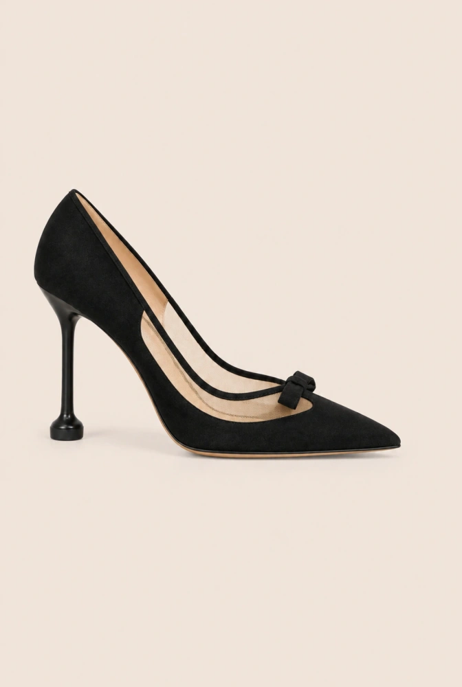 Francy – escarpins en daim noirs avec résille transparente