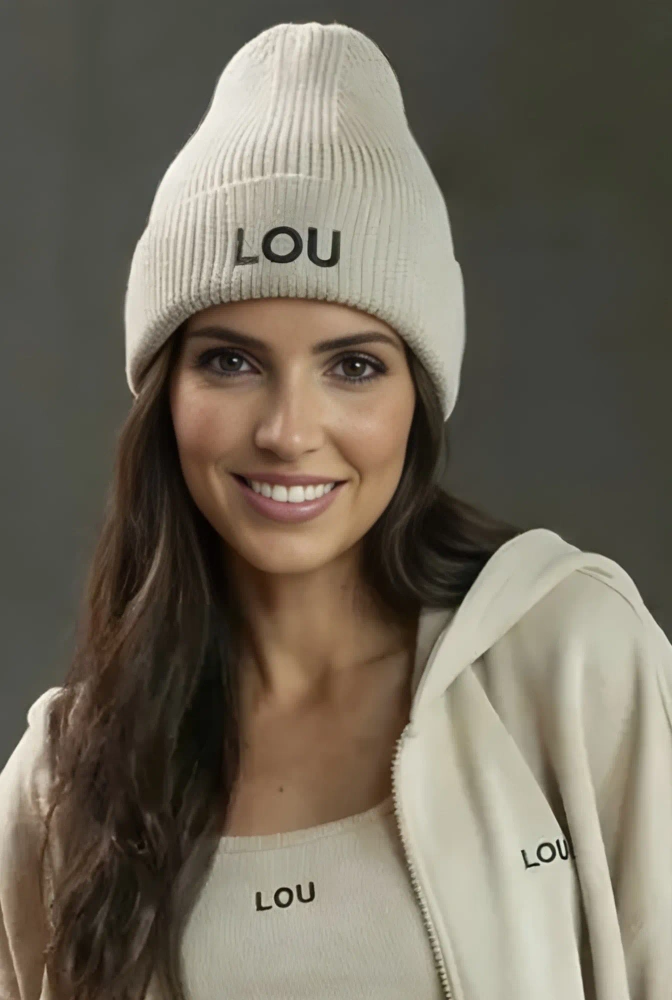 Casquette d'hiver beige avec logo Lou