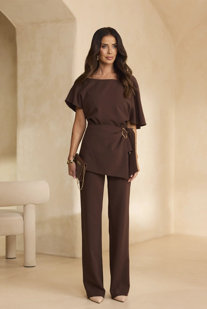 Padera – ensemble marron : blouse + pantalon