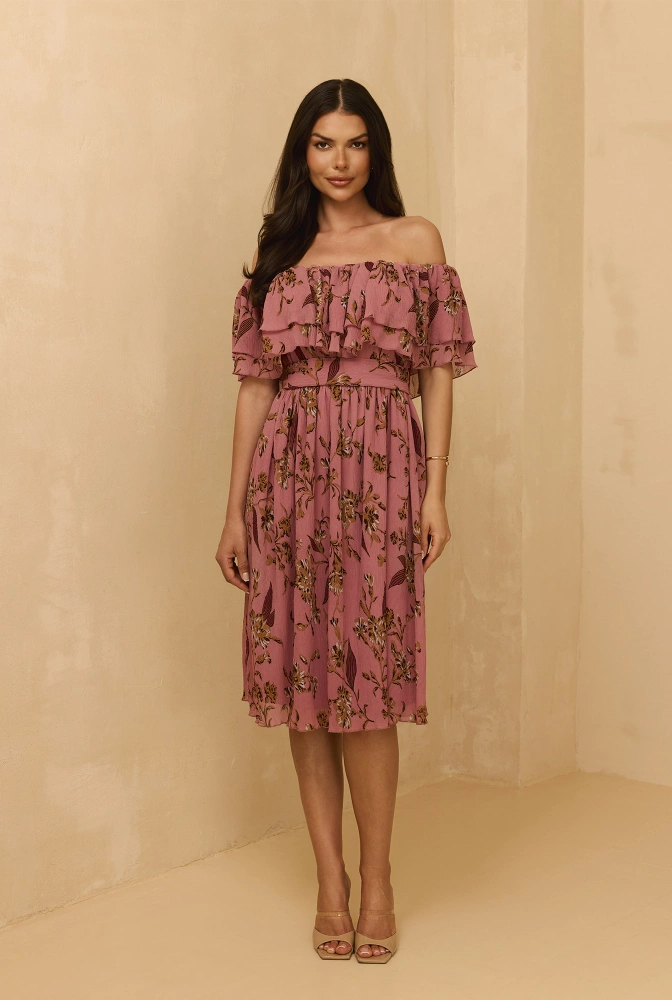 Lavinia - Robe midi en rose sale avec imprimés floraux