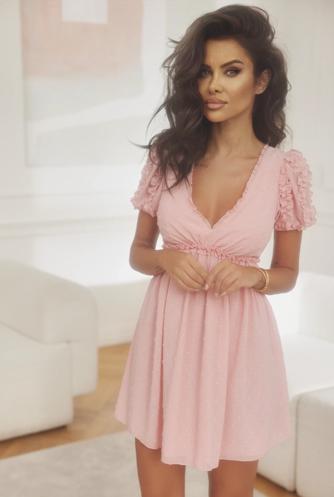 Xenia - Mini robe romantique rose poudré