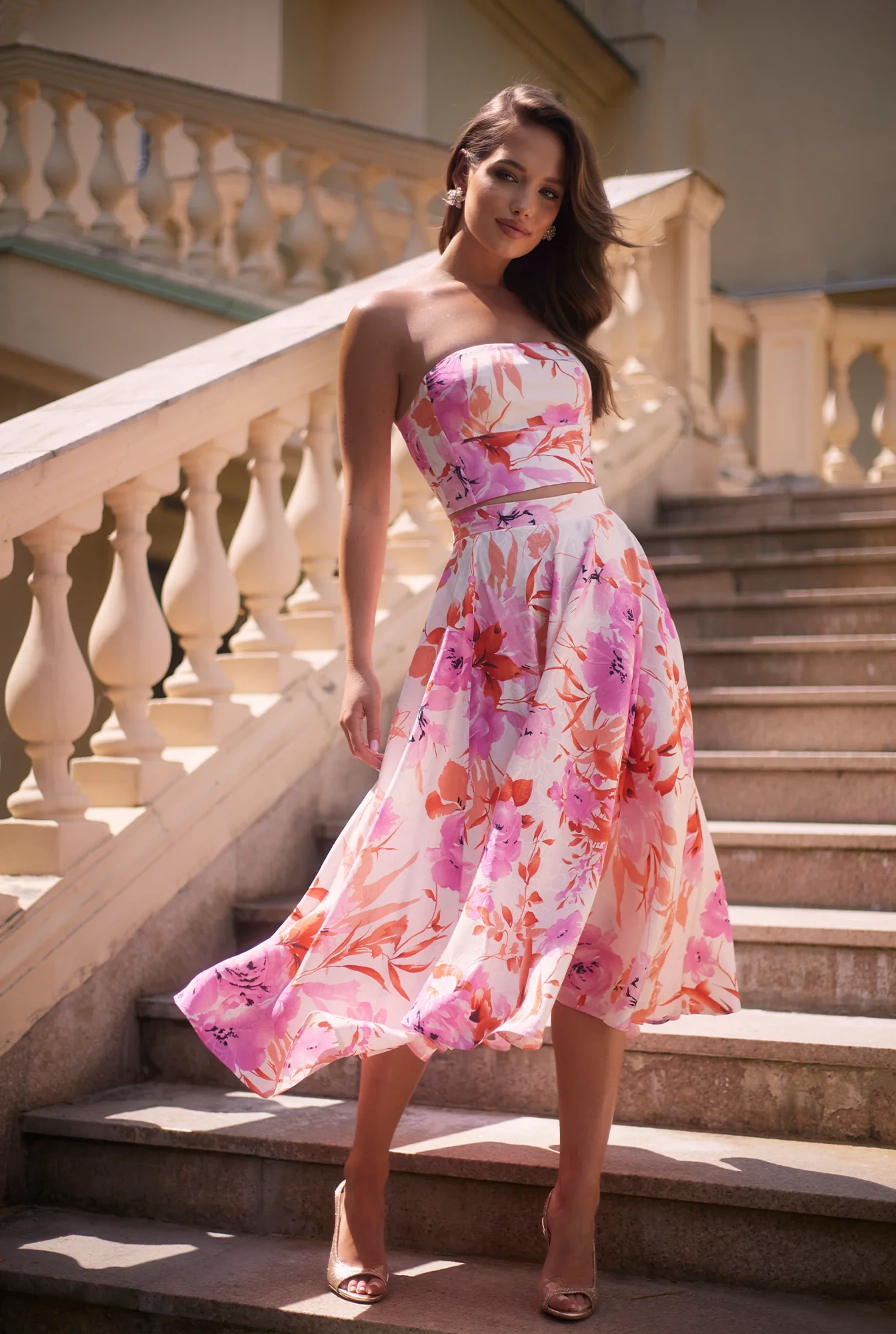 Donatella - Ensemble jupe + soutien-gorge avec encolure corsetée à motif floral