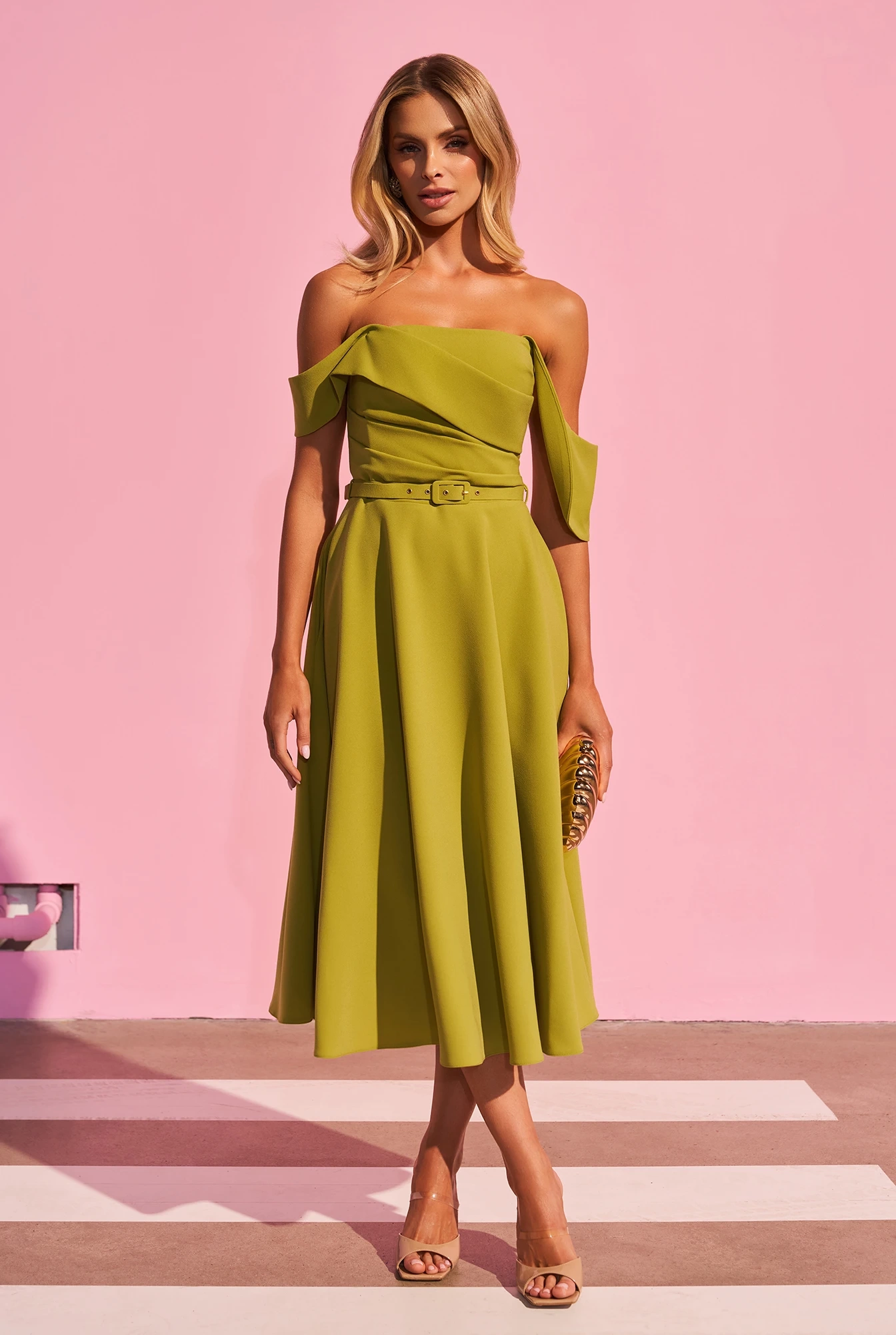 Suzi - Robe midi avec haut corseté et ceinture décorative