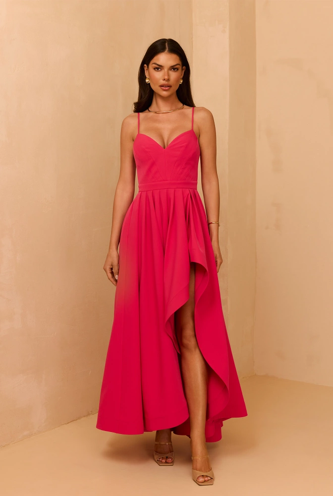 Margotta - Robe longue avec bas évasé asymétrique et encolure en forme de cœur
