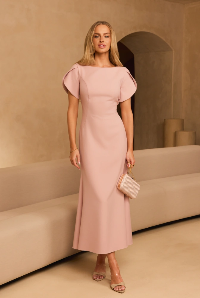 Vendula – robe maxi rose à manches amples